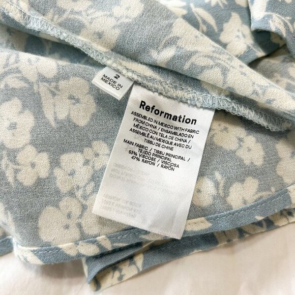 Reformation Zoe Midi Skirt Blue Floral Slit Front Women’s Size 2 - Picture 6 of 9